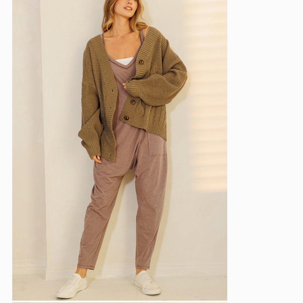 Mineral Wash French Terry Jumpsuit Women’s Harem One Piece 90’s Y2K Brown BR41 - Picture 5 of 7